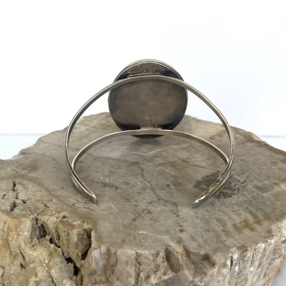 VTG Sterling Silver 925 Southwest Oval Crushed Turquoise Coral Cuff Bracelet - Picture 4 of 16